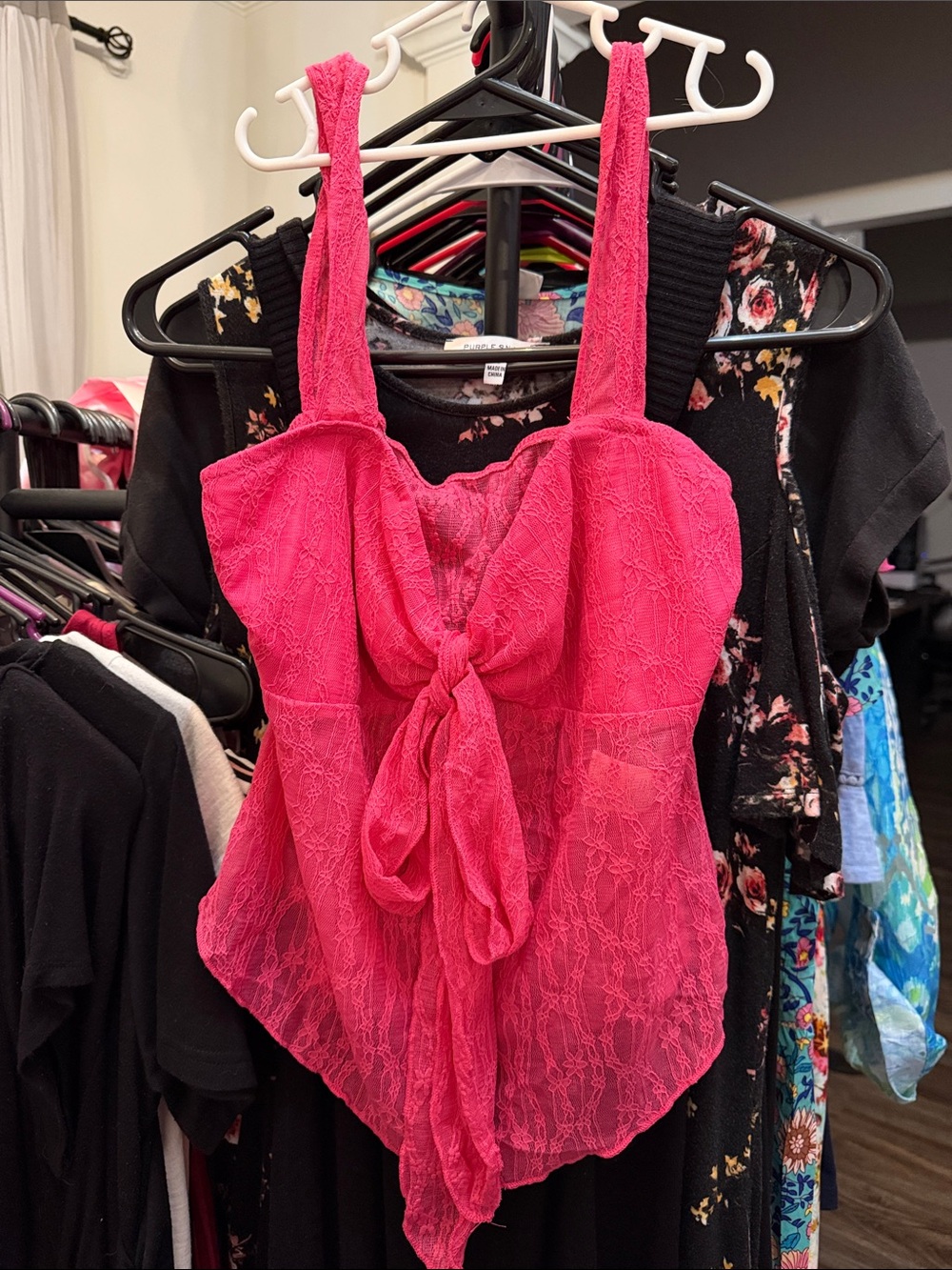 Pink Lace Tie-Front Women’s Tank Top